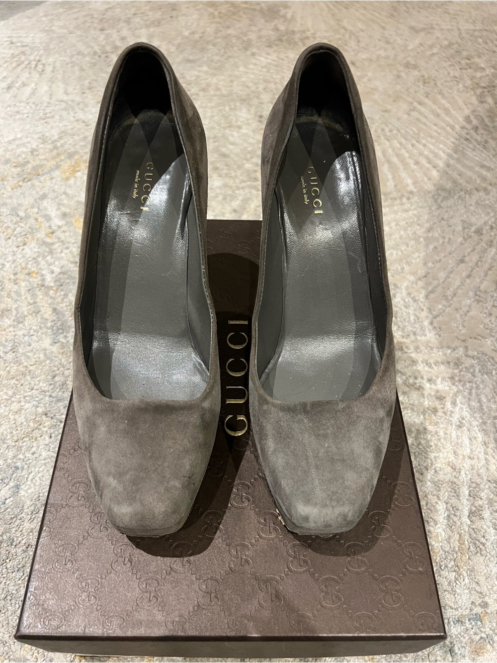 Gucci Women's Gray Suede Block Heel Pumps
